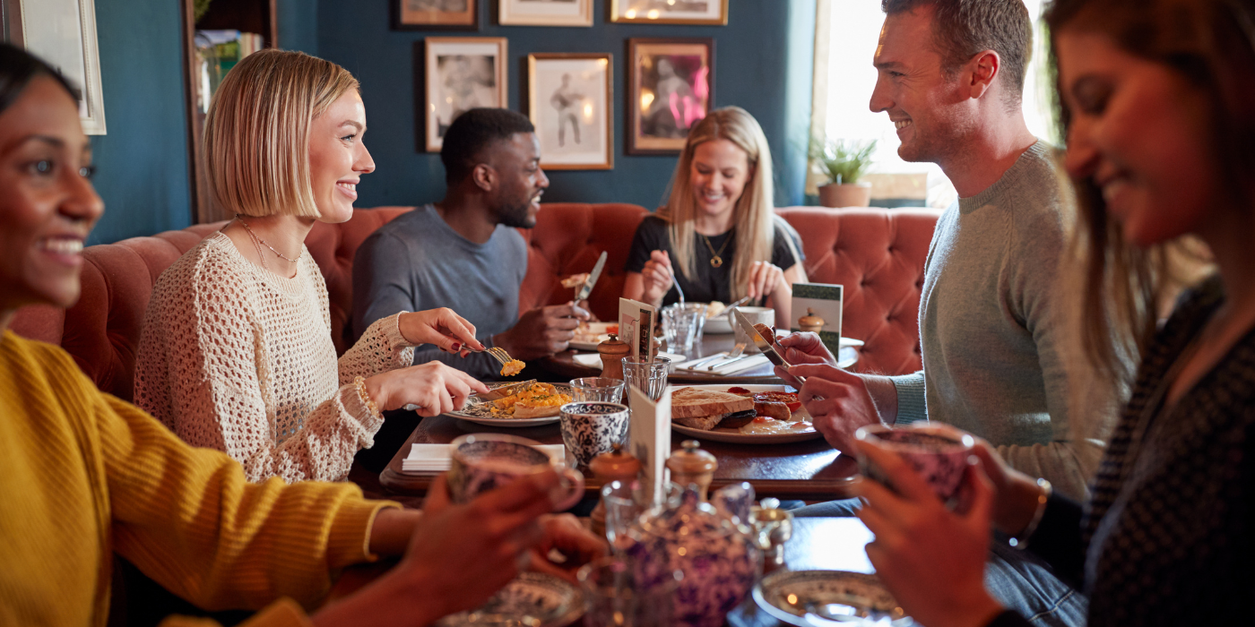 People eating around a table