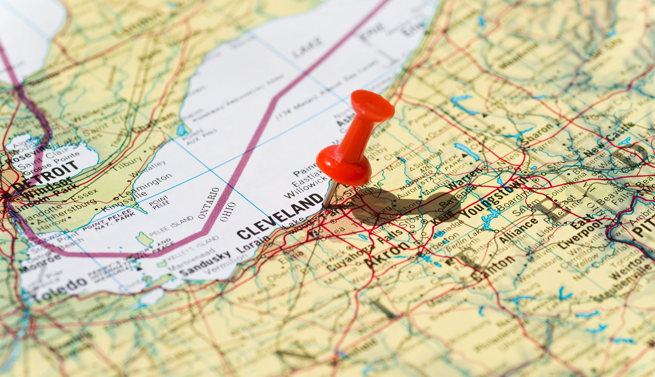 map of Cleveland with pin 