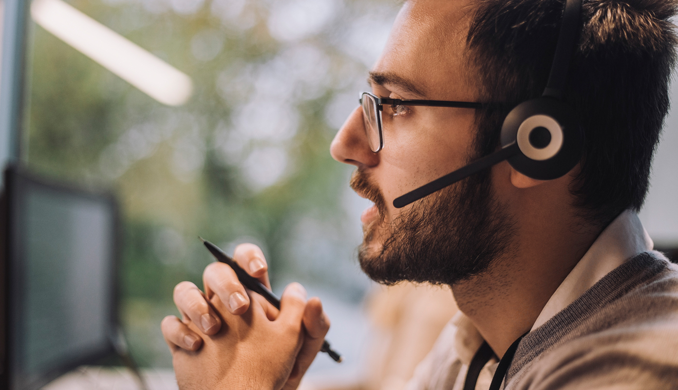 male side profile with headset 